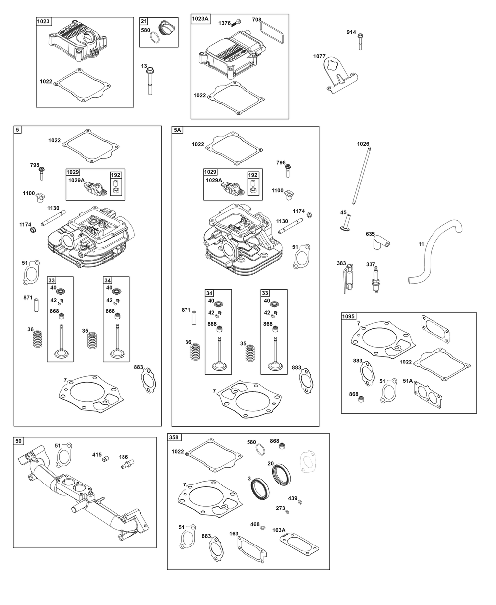 Cylinder Head Group Diagram and Parts List for 540477-2220-G1 400000 - 699999 Briggs and Stratton Engine